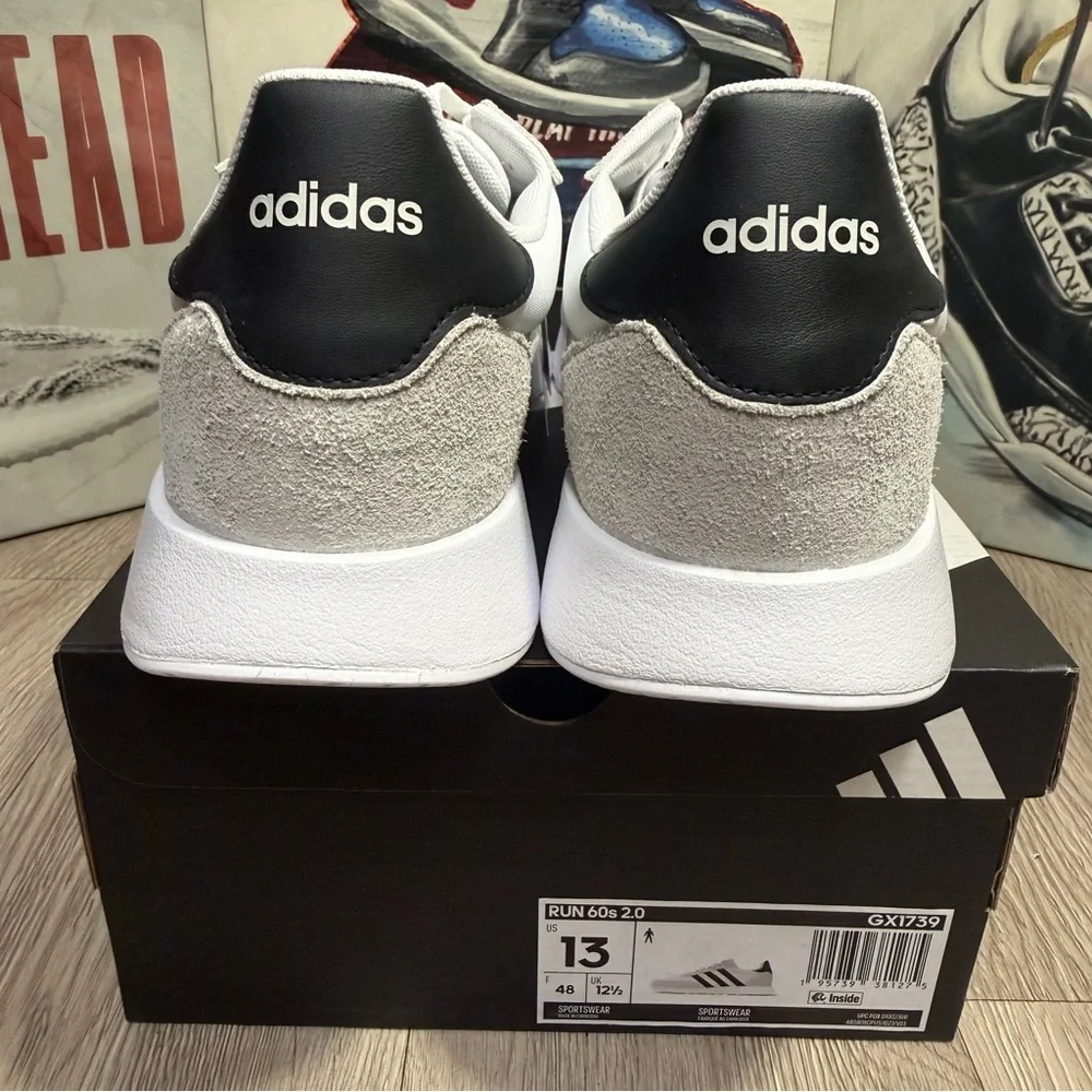 New Adidas Run 60s 2.0 Mens Shoes GX1739 White black Grey Sizes 8.5, 9, 9.5 - 13
